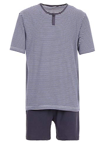 Henry Terre Herren Shorty Pyjama Set Kurzarm Gestreift Knopf M-5XL Schlafanzug, Farbe:Navy, Größe:L von Henry Terre