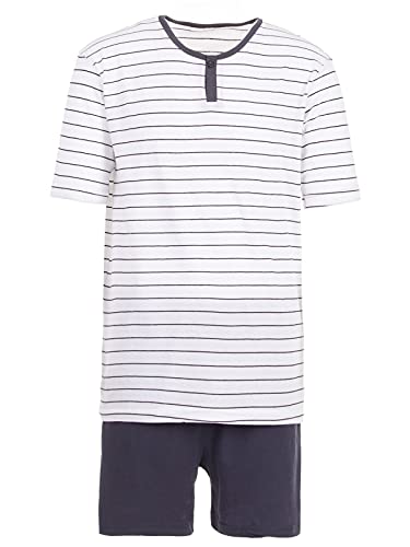 Henry Terre Herren Shorty Pyjama Set Kurzarm Gestreift Knopf Loungewear 2-TLG, Farbe:weiß, Größe:2XL von Henry Terre