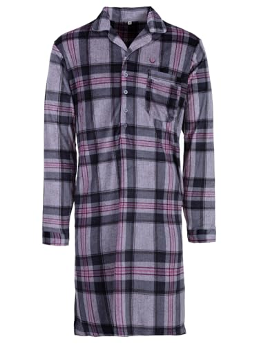 Henry Terre Herren Velour Nachthemd Langarm Holzfäller- Design Brusttasche Knopfleiste Größe M-3XL Baumwollmix, Farbe:grau, Größe:M von Henry Terre