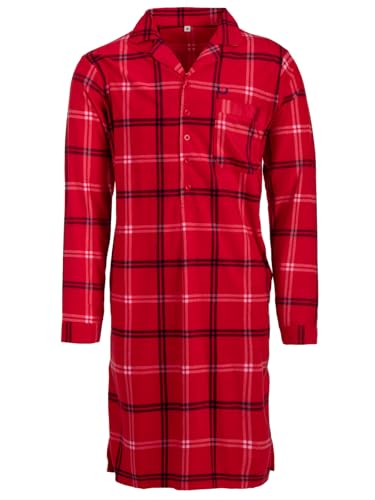 Henry Terre Herren Velour Nachthemd Langarm Holzfäller- Design Brusttasche Knopfleiste Größe M-3XL Baumwollmix, Farbe:rot, Größe:M von Henry Terre