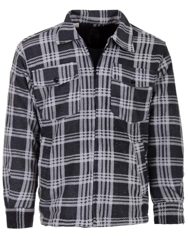 Henry Terre Holzfällerjacke Herren Hemdjacke Arbeitsjacke Hemd Flanell Jacke Thermojacke Kariert Gefüttert, Farbe:schwarz, Größe:2XL von Henry Terre