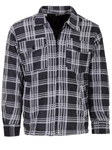 Henry Terre Holzfällerjacke Herren Hemdjacke Kapuze Arbeitsjacke Hemd Flanell Thermojacke Jacke Kariert Gefüttert, Farbe:schwarz, Größe:XL von Henry Terre