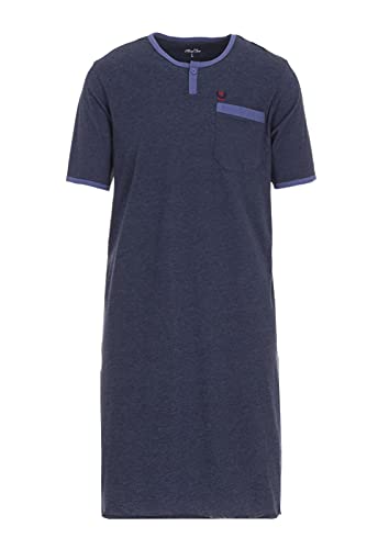 Henry Terre Nachthemd Herren Kurzarm Brusttasche Uni Schlafshirt Stickerei Rundhals Knopf, Farbe:Navy, Größe:L von Henry Terre