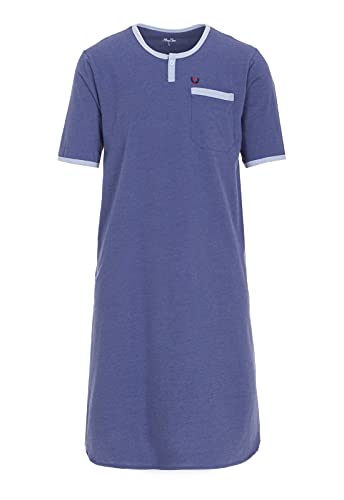Henry Terre Nachthemd Herren Kurzarm Brusttasche Uni Schlafshirt Stickerei Rundhals Knopf, Farbe:blau, Größe:XL von Henry Terre