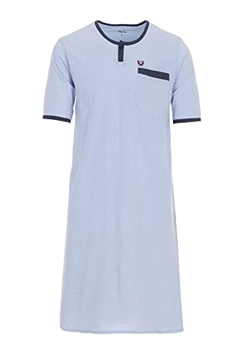 Henry Terre Nachthemd Herren Kurzarm Brusttasche Uni Schlafshirt Stickerei Rundhals Knopf, Farbe:hellblau, Größe:L von Henry Terre