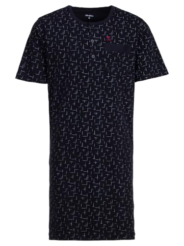 Henry Terre Nachthemd Herren Kurzarm Cross-Over Brusttasche Knopfleiste Größe M-3XL, Farbe:schwarz, Größe:3XL von Henry Terre