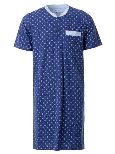 Henry Terre Nachthemd Herren Kurzarm Diamond Flower Brusttasche Knopfleiste Größe M-3XL, Farbe:Navy, Größe:XXL von Henry Terre