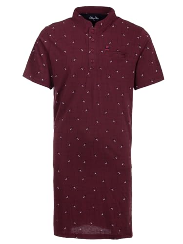 Henry Terre Nachthemd Herren Kurzarm Gitterlinien Brusttasche Knopfleiste Größe M-3XL, Farbe:Bordeaux, Größe:M von Henry Terre