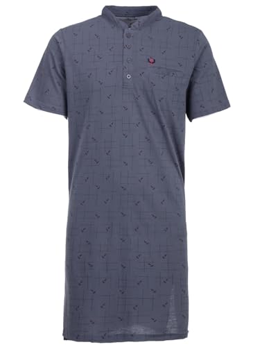 Henry Terre Nachthemd Herren Kurzarm Gitterlinien Brusttasche Knopfleiste Größe M-3XL, Farbe:Grau, Größe:XXL von Henry Terre