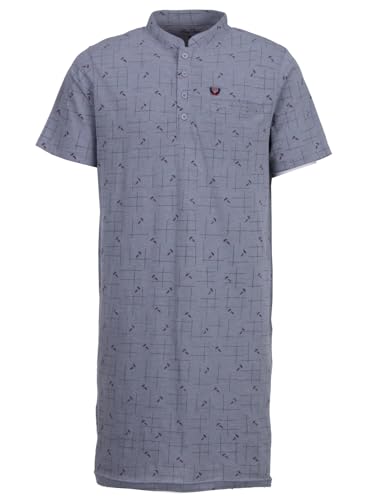 Henry Terre Nachthemd Herren Kurzarm Gitterlinien Brusttasche Knopfleiste Größe M-3XL, Farbe:hellgrau, Größe:XXL von Henry Terre