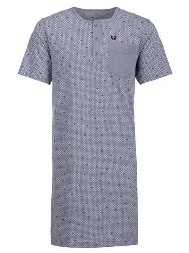 Henry Terre Nachthemd Herren Kurzarm Kreuz Brusttasche Knopfleiste Größe M-3XL, Farbe:hellgrau, Größe:L von Henry Terre