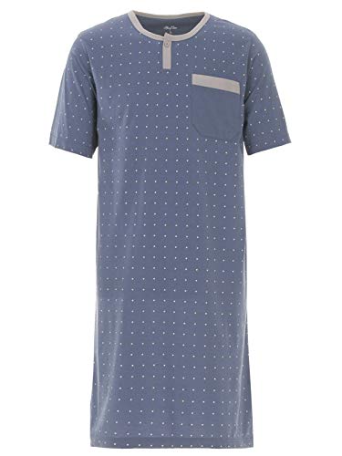 Henry Terre Nachthemd Herren Kurzarm Punkte Brusttasche Loungewear Rundhals Knopf Größen M-3XL, Farbe:blau, Größe:XL von Henry Terre