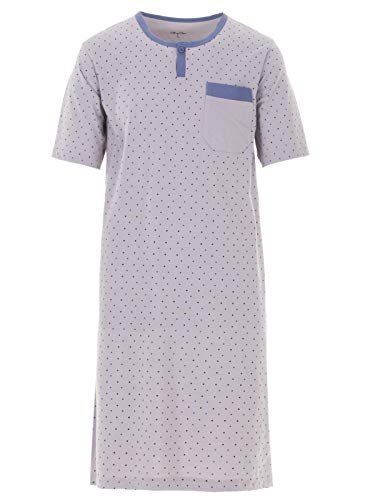 Henry Terre Nachthemd Herren Kurzarm Punkte Brusttasche Loungewear Rundhals Knopf Größen M-3XL, Farbe:grau, Größe:XXL von Henry Terre