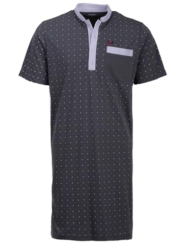 Henry Terre Nachthemd Herren Kurzarm Stehkragen mit Punkten Brusttasche Knopfleiste Größe M-3XL, Farbe:anthrazit, Größe:XL von Henry Terre