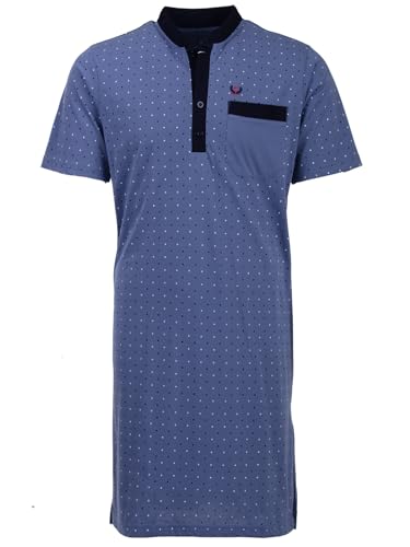 Henry Terre Nachthemd Herren Kurzarm Stehkragen mit Punkten Brusttasche Knopfleiste Größe M-3XL, Farbe:blau, Größe:XXL von Henry Terre