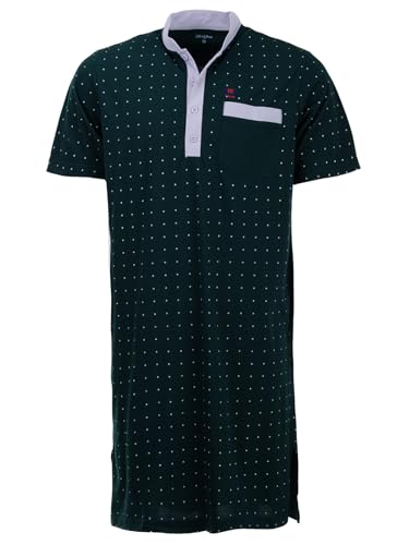 Henry Terre Nachthemd Herren Kurzarm Stehkragen mit Punkten Brusttasche Knopfleiste Größe M-3XL, Farbe:grün, Größe:3XL von Henry Terre