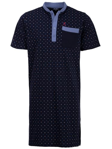 Henry Terre Nachthemd Herren Kurzarm Stehkragen mit Punkten Brusttasche Knopfleiste Größe M-3XL, Farbe:Navy, Größe:XXL von Henry Terre