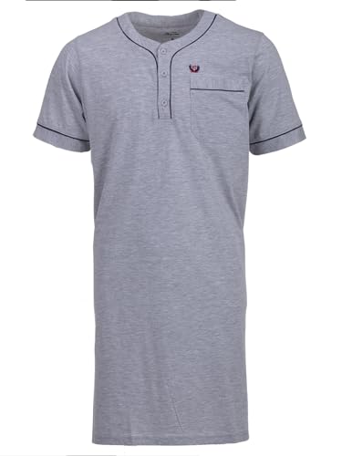 Henry Terre Nachthemd Herren Kurzarm Unifarben Brusttasche Knopfleiste Größe M-3XL, Farbe:grau, Größe:L von Henry Terre