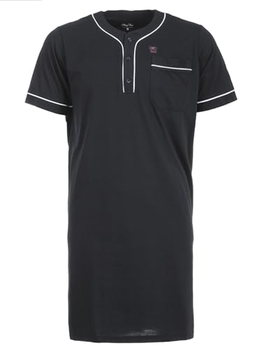 Henry Terre Nachthemd Herren Kurzarm Unifarben Brusttasche Knopfleiste Größe M-3XL, Farbe:anthrazit, Größe:L von Henry Terre