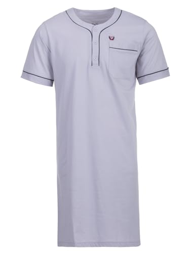 Henry Terre Nachthemd Herren Kurzarm Unifarben Brusttasche Knopfleiste Größe M-3XL, Farbe:hellgrau, Größe:XXL von Henry Terre