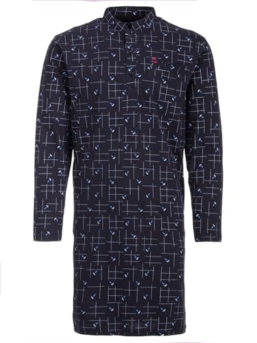 Henry Terre Nachthemd Herren Langarm Gitterlinien Muster Brusttasche Knopfleiste Größe M-3XL, Farbe:Anthrazit, Größe:L von Henry Terre