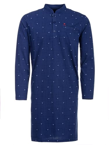 Henry Terre Nachthemd Herren Langarm Gitterlinien Muster Brusttasche Knopfleiste Größe M-3XL, Farbe:Blau, Größe:M von Henry Terre