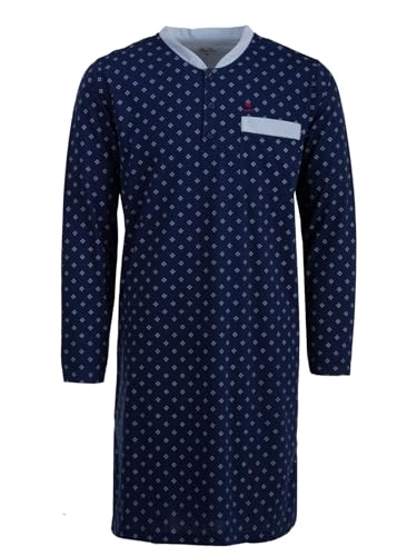 Henry Terre Nachthemd Herren Langarm Kompass Brusttasche Knopfleiste Größe M-3XL, Farbe:Navy, Größe:L von Henry Terre