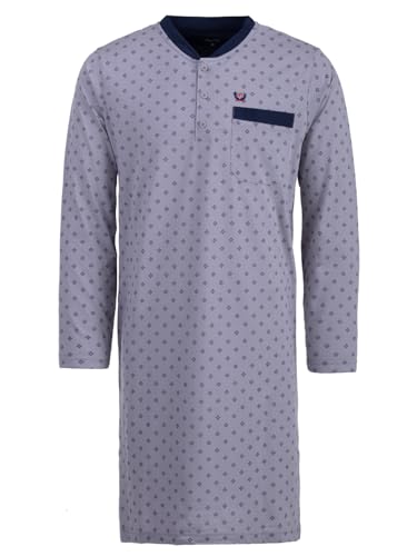 Henry Terre Nachthemd Herren Langarm Kompass Brusttasche Knopfleiste Größe M-3XL, Farbe:hellgrau, Größe:L von Henry Terre