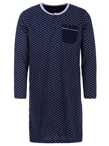 Henry Terre Nachthemd Herren Langarm Paspel Zacken Brusttasche Knopfleiste Größe M-2XL, Farbe:Navy, Größe:L von Henry Terre