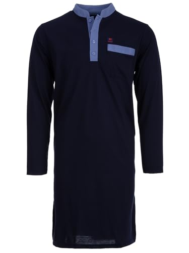 Henry Terre Nachthemd Herren Langarm - Stehkragen Unifarben Brusttasche Knopfleiste Größe M-3XL, Farbe:Navy, Größe:L von Henry Terre