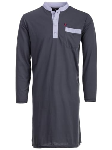 Henry Terre Nachthemd Herren Langarm - Stehkragen Unifarben Brusttasche Knopfleiste Größe M-3XL, Farbe:anthrazit, Größe:L von Henry Terre