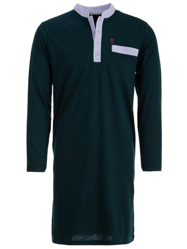 Henry Terre Nachthemd Herren Langarm - Stehkragen Unifarben Brusttasche Knopfleiste Größe M-3XL, Farbe:grün, Größe:3XL von Henry Terre