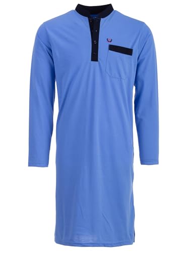 Henry Terre Nachthemd Herren Langarm - Stehkragen Unifarben Brusttasche Knopfleiste Größe M-3XL, Farbe:hellblau, Größe:3XL von Henry Terre