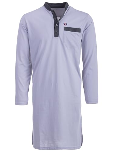 Henry Terre Nachthemd Herren Langarm - Stehkragen Unifarben Brusttasche Knopfleiste Größe M-3XL, Farbe:hellgrau, Größe:XXL von Henry Terre