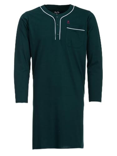 Henry Terre Nachthemd Herren Langarm Unifarben Brusttasche Knopfleiste Größe M-3XL, Farbe:Grün, Größe:L von Henry Terre