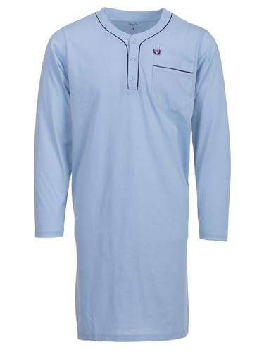 Henry Terre Nachthemd Herren Langarm Unifarben Brusttasche Knopfleiste Größe M-3XL, Farbe:Hellblau, Größe:3XL von Henry Terre