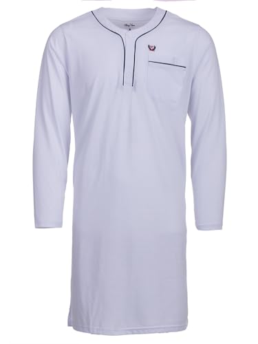 Henry Terre Nachthemd Herren Langarm Unifarben Brusttasche Knopfleiste Größe M-3XL, Farbe:Weiß, Größe:M von Henry Terre