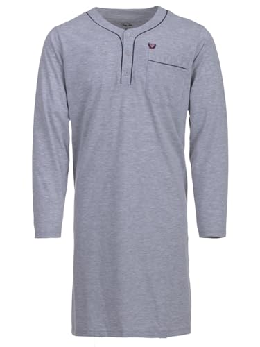 Henry Terre Nachthemd Herren Langarm Unifarben Brusttasche Knopfleiste Größe M-3XL, Farbe:hellgrau, Größe:XL von Henry Terre
