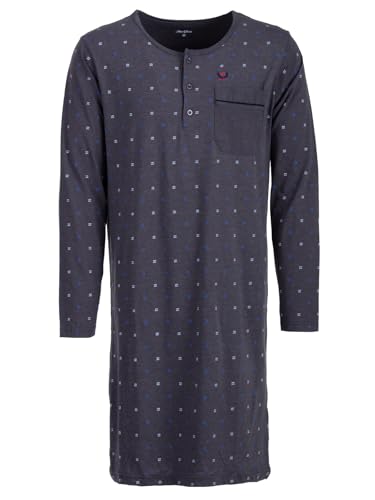 Henry Terre Nachthemd Herren Langarm Wave Design Brusttasche Knopfleiste Größe M-3XL, Farbe:anthrazit, Größe:XL von Henry Terre