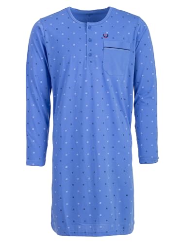 Henry Terre Nachthemd Herren Langarm Wave Design Brusttasche Knopfleiste Größe M-3XL, Farbe:blau, Größe:L von Henry Terre