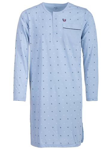 Henry Terre Nachthemd Herren Langarm Wave Design Brusttasche Knopfleiste Größe M-3XL, Farbe:hellblau, Größe:M von Henry Terre