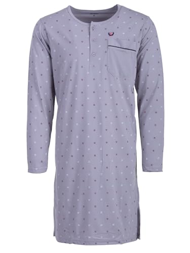 Henry Terre Nachthemd Herren Langarm Wave Design Brusttasche Knopfleiste Größe M-3XL, Farbe:hellgrau, Größe:M von Henry Terre