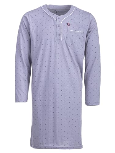 Henry Terre Nachthemd Herren Langarm Zacken Muster Brusttasche Knopfleiste Größe M-3XL, Farbe:Grau, Größe:L von Henry Terre