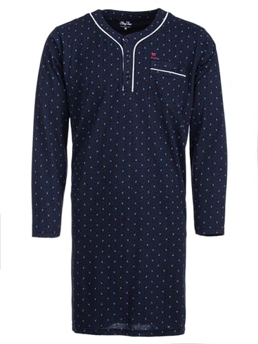 Henry Terre Nachthemd Herren Langarm Zacken Muster Brusttasche Knopfleiste Größe M-3XL, Farbe:Navy, Größe:3XL von Henry Terre