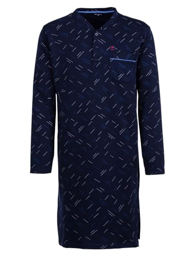 Henry Terre Nachthemd Thermo Herren Langarm Lines Design Brusttasche Knopfleiste Größe M-3XL, Farbe:Navy, Größe:3XL von Henry Terre