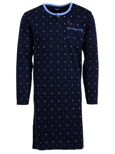 Henry Terre Nachthemd Thermo Herren Langarm Wave Design Brusttasche Knopfleiste Größe M-3XL, Farbe:Navy, Größe:XL von Henry Terre