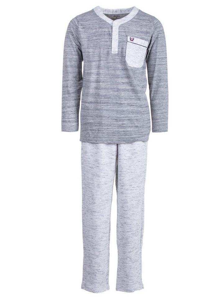 Henry Terre Schlafanzug Kuscheliger Hausanzug Langarm - Uni mit farbigem Kragen von Henry Terre