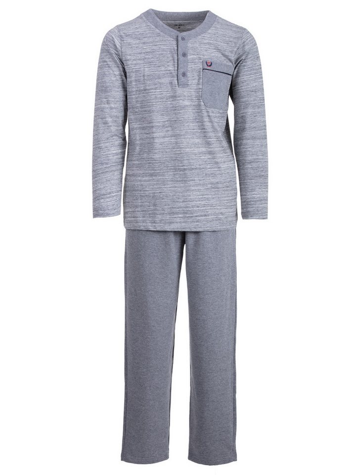 Henry Terre Schlafanzug Kuscheliger Hausanzug Langarm - Uni mit farbigem Kragen von Henry Terre