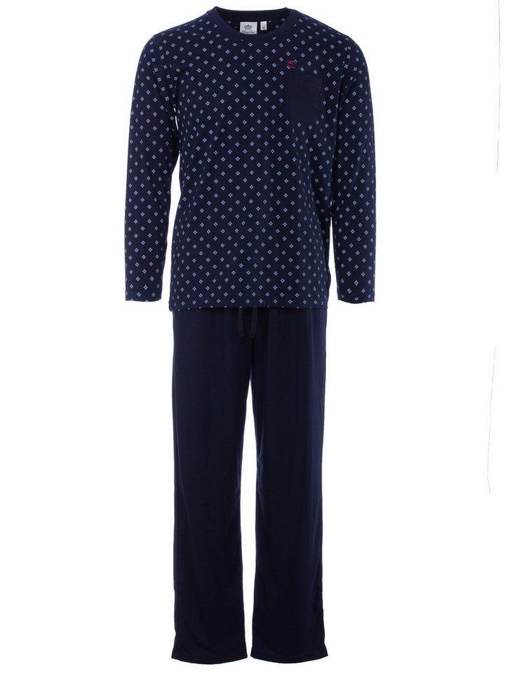 Henry Terre Pyjama Pyjama Set Langarm - Carlo mit Raute & unifarbener Hose von Henry Terre