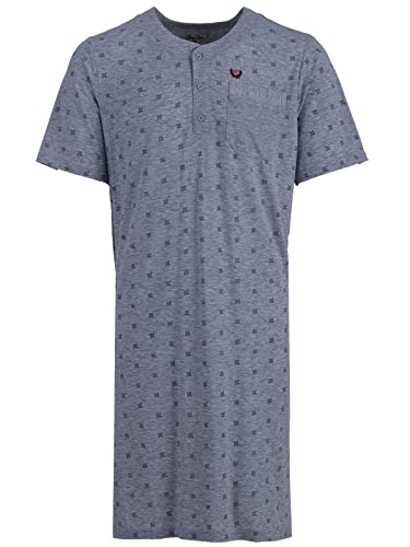 Herren Nachthemd Kurzarm mit Brusttasche Baumwolle Schlafshirt Knopfleiste (Hellgrau, M) von Henry Terre